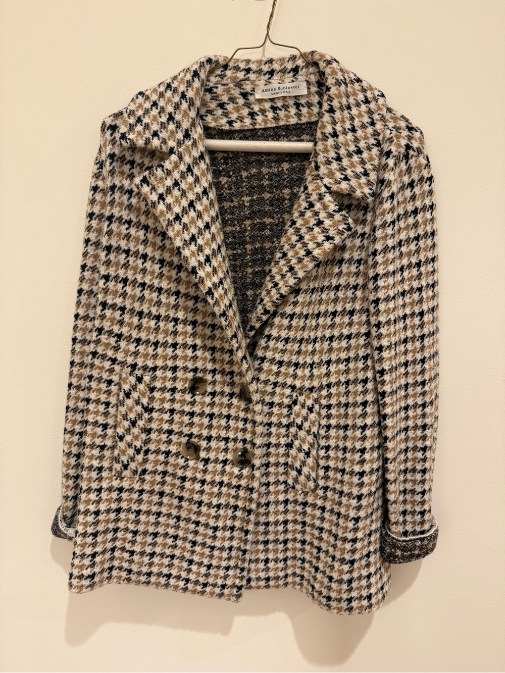 Amina Rubinacci Made in Italy Soft Knit Houndstooth Sweater Blazer